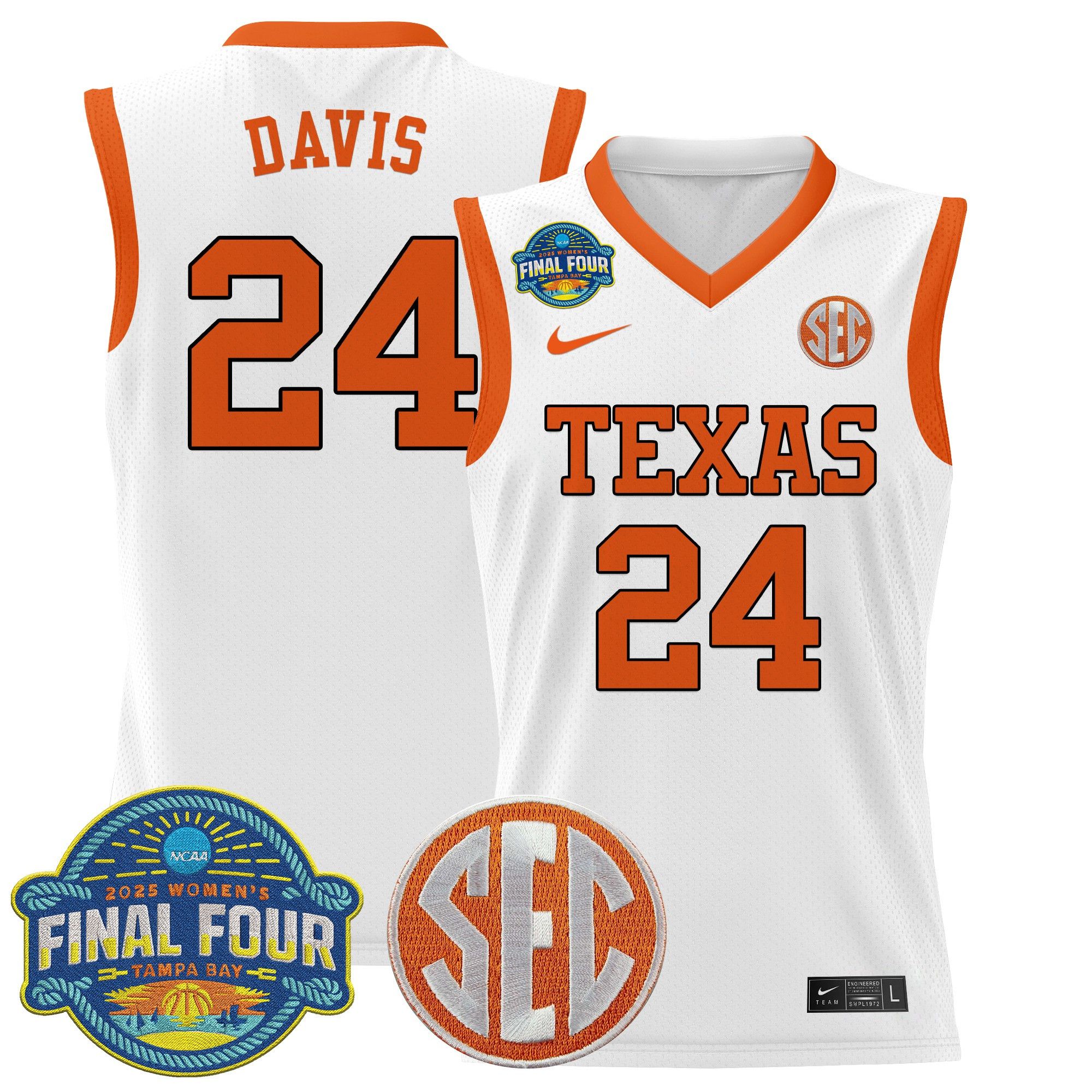 Men Texas Longhorns #24 Davis White Nike 2025 Final Four Patch Lightweight Basketball NCAA Jersey->ncaa teams->NCAA Jersey